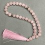 Rose Quartz Prayer Beads, Natural Stone, Smooth Beads, 8 mm Diameter, 33 Beads, with Metal Inlays
