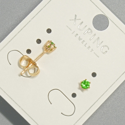 Сережки пусети Xuping з зеленим кристалом, діаметр 4мм+- позолота 18К