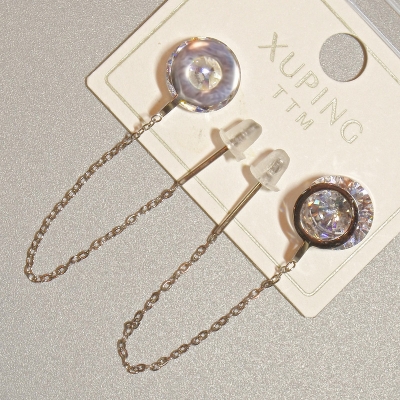 Сережки Xuping з білим кристалом, діаметр 9мм+ -, довжина 60мм+- родій
