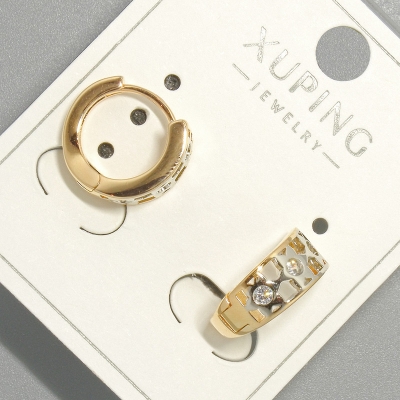 Сережки Xuping з білими стразами, діаметр 5,5х12мм+- позолота 18К та родій