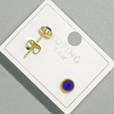 Сережки пусети Xuping з синім присталом, діаметр 6мм+- позолота 18К