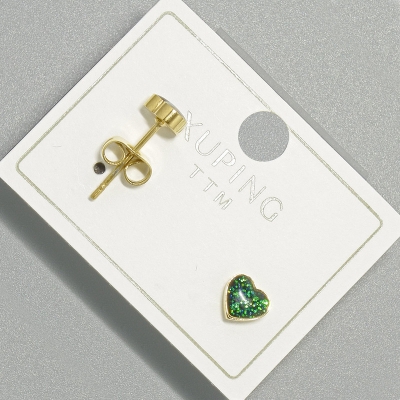 Сережки пусети "Серце" Xuping з зеленою емаллю, діаметр 6х5,5мм +- позолота 18К