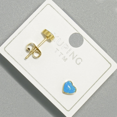 Сережки пусети "Серце" Xuping з блакитною емаллю, діаметр 6х5,5мм +- позолота 18К