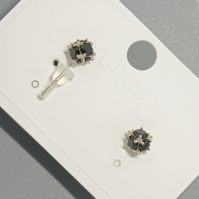 Сережки пусети Xuping з чорним кристалом, діаметр 6,5мм+- родій