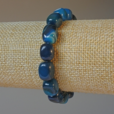 Браслет Агат синій натуральний камінь брусок, діаметр 9х12мм+-, довжина 18см+- (стрейч)