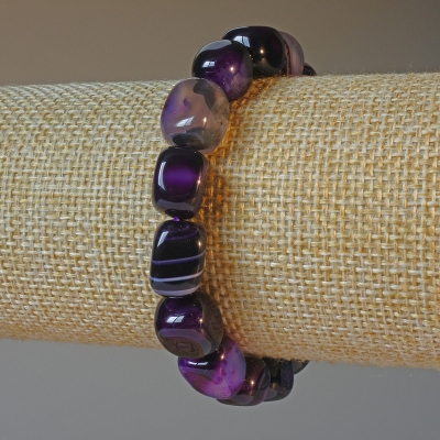 Браслет Агат фіолетовий натуральний камінь брусок, діаметр 9х12мм+-, довжина 18см+- (стрейч)