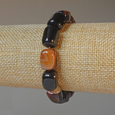 Браслет Агат коричневий натуральний камінь брусок, діаметр 11х15мм+-, довжина 18см+- (стрейч)