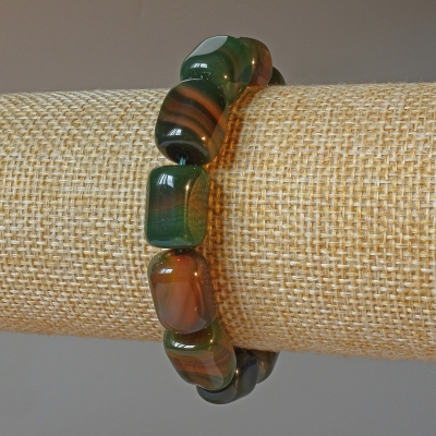 Браслет Агат зелений натуральний камінь брусок, діаметр 11х15мм+-, довжина 18см+- (стрейч)