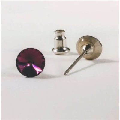 Сережки Xuping пусети кульчики з кристалами Swarovski колір фіолетовий, діаметр 6мм родій