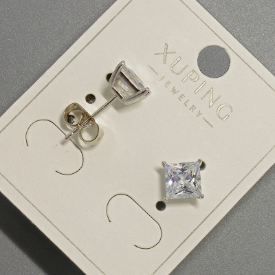 Сережки пусети Xuping з білим кристалом, діаметр 6мм+- родій