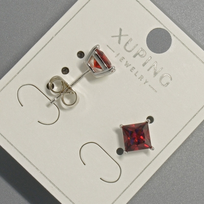 Сережки пусети Xuping з червоним кристалом, діаметр 6мм+- родій