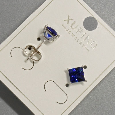 Сережки пусети Xuping з синім кристалом, діаметр 6мм+- родій