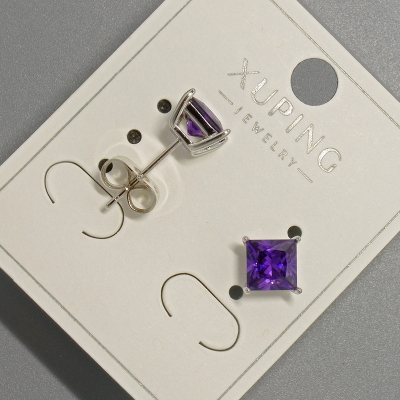 Сережки пусети Xuping з фіолетовим кристалом, діаметр 6мм+- родій