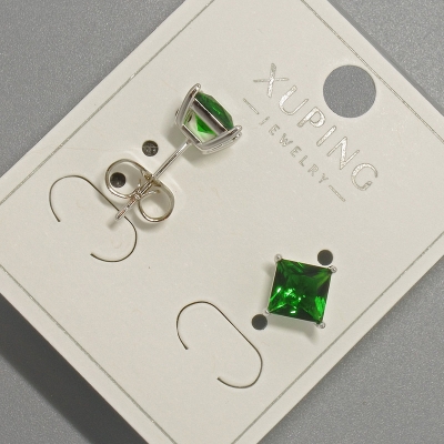 Сережки пусети Xuping з зеленим кристалом, діаметр 6мм+- родій