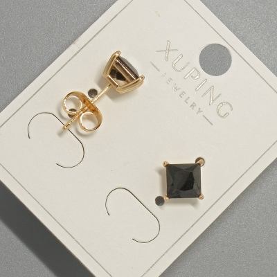 Сережки пусети Xuping з чорним кристалом, діаметр 6мм+- позолота 18К