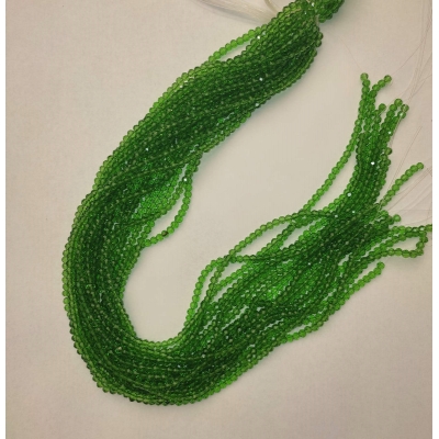 Намистини Чеський Кришталь зелений, прозорий, гранований рондель, діаметр 3,5х3мм+-, довжина 34см+- на волосіні