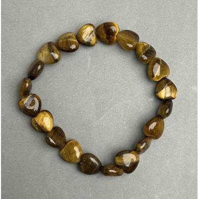 Браслет "Серце" Тигрове Око натуральний камінь, діаметр 10х10х5мм+-, довжина 18см+- (стрейч)