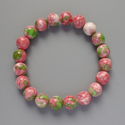 Браслет "Варисцит" (іміт. акрил) рожеві,білі та зелені кольори, гладка кулька, діаметр 10мм+-, довжина 18см+- (стрейч)