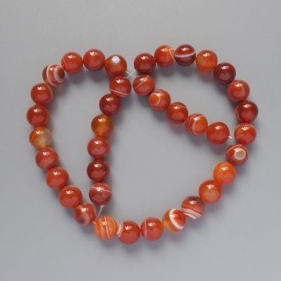 Намистини Агат помаранчевий натуральний камінь гладка кулька, діаметр 10мм+-, довжина 38см + - на волосіні