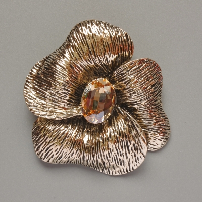 Брошка кулон Квітка жовтий кристал світло-золотистий метал 55х63мм
