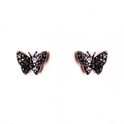 ( 10/15мм ) Сережки метелик чорна страза