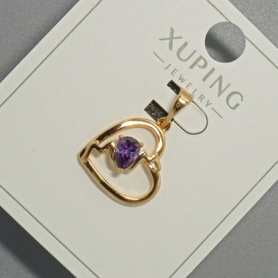 Кулон "Серце" Xuping з фіолетовим кристалом, діаметр 15х14,5мм+ -, довжина 22,5мм+- позолота 18К