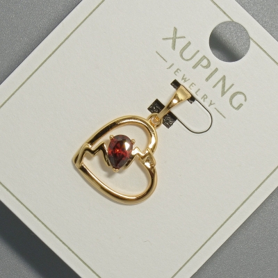 Кулон "Серце" Xuping з червоним кристалом, діаметр 15х14,5мм+ -, довжина 22,5мм+- позолота 18К