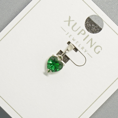 Кулон "Серце" Xuping з зеленим кристалом, діаметр 6мм+ -, довжина 14мм+- родій