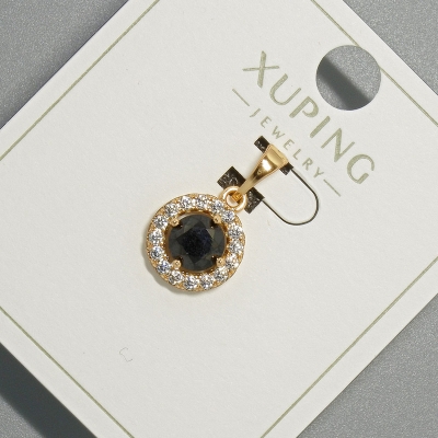 Кулон Xuping з чорним кристалом та білими стразами, діаметр 10,5мм+ -, довжина 18,5мм+- позолота 18К