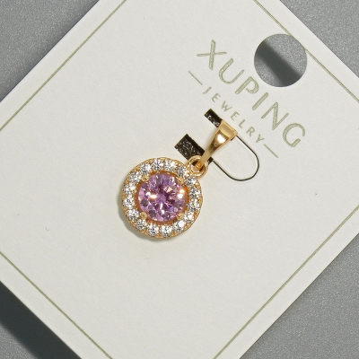 Кулон Xuping з рожевим кристалом та білими стразами, діаметр 10,5мм+ -, довжина 18,5мм+- позолота 18К