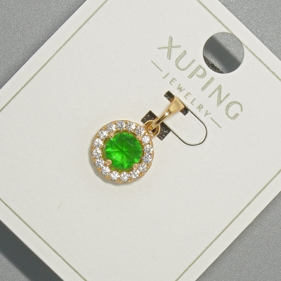 Кулон Xuping з зеленим кристалом та білими стразами, діаметр 10,5мм+ -, довжина 18,5мм+- позолота 18К