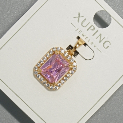 Кулон Xuping з рожевим кристалом та білими стразами, діаметр 13х15мм+ -, довжина 23мм+- позолота 18К