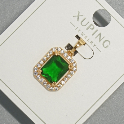 Кулон Xuping з зеленим кристалом та білими стразами, діаметр 13х15мм+ -, довжина 23мм+- позолота 18К