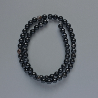 Намистини Агат чорний натуральний камінь гладка кулька, діаметр 6мм+-, довжина 37см + - на волосіні