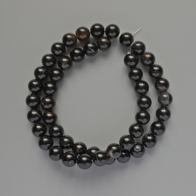 Намистини Агат чорний натуральний камінь гладка кулька, діаметр 8мм+-, довжина 38см + - на волосіні
