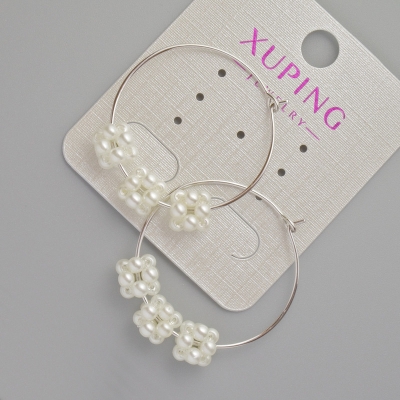 Сережки Xuping кільця з білими намистинами, товщина 0,7мм+-, діаметр 29мм+- Родій