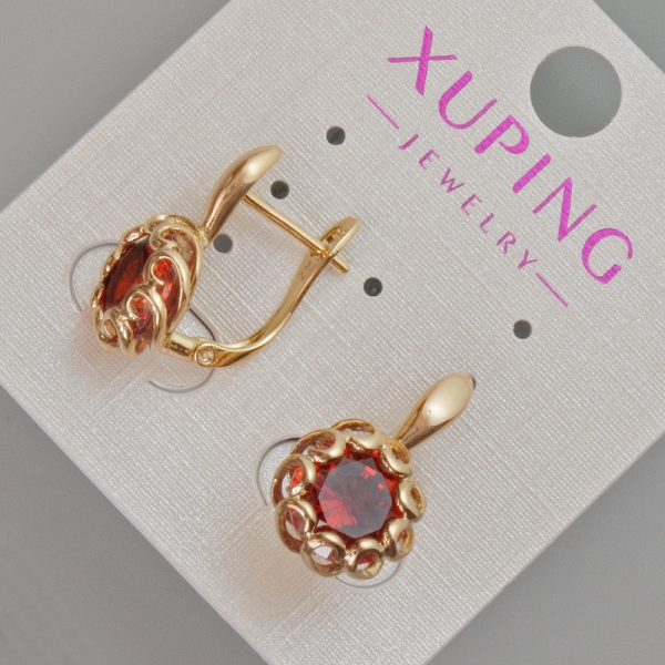 Сережки Xuping з червоним кристалом, діаметр 20х10мм+- Позолота 18К