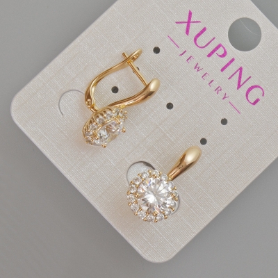 Сережки Xuping з білим кристалом та стразами, діаметр 19х10мм+- Позолота 18К