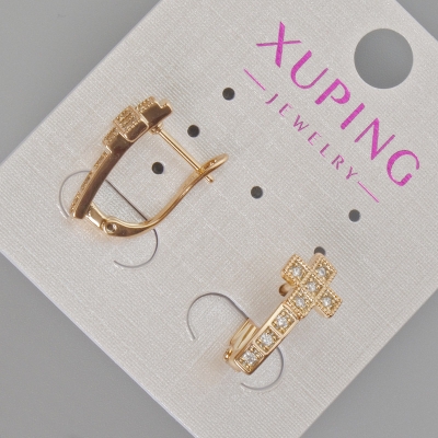 Сережки Xuping "Хрест" з білими стразами, діаметр 17х8мм+- Позолота 18К