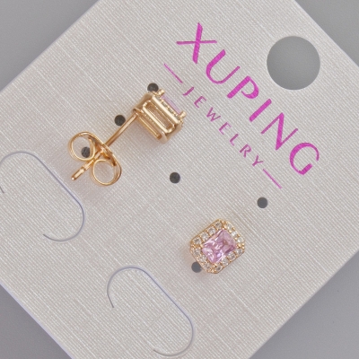 Сережки пусети Xuping з рожевим кристалом та білими стразами, діаметр 6,5х5,5мм+- Позолота 18К