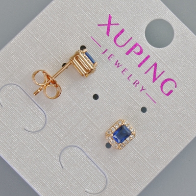 Сережки пусети Xuping з синім кристалом та білими стразами, діаметр 6,5х5,5мм+- Позолота 18К