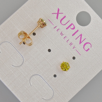 Сережки пусети Xuping з жовтим кристалом, діаметр 5мм+- Позолота 18К
