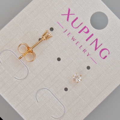 Сережки пусети Xuping з білим кристалом, діаметр 4мм+- Позолота 18К
