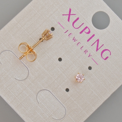 Сережки пусети Xuping з рожевим кристалом, діаметр 4мм+- Позолота 18К