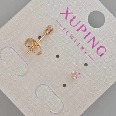 Сережки пусети Xuping з рожевим кристалом, діаметр 4мм+- Позолота 18К