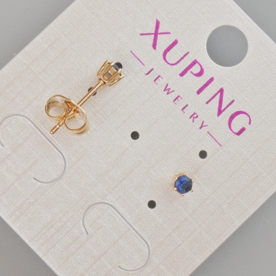 Сережки пусети Xuping з синім кристалом, діаметр 4мм+- Позолота 18К