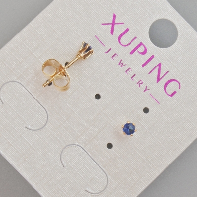 Сережки пусети Xuping з синім кристалом, діаметр 4мм+- Позолота 18К