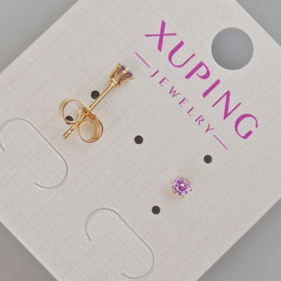 Сережки пусети Xuping з фіолетовим кристалом, діаметр 4мм+- Позолота 18К