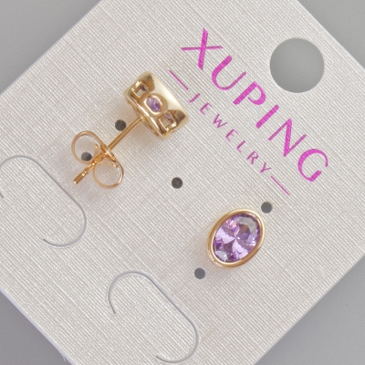 Сережки пусети Xuping з фіолетовим кристалом, діаметр 8,5х6,5мм+- Позолота 18К