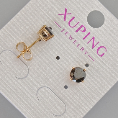 Сережки пусети Xuping з чорним кристалом, діаметр 7мм+- Позолота 18К